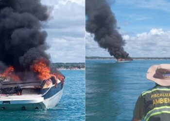 Lancha pega fogo e naufraga no Sul da Bahia