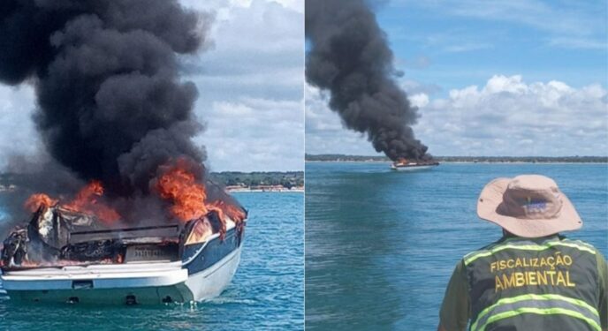 Lancha pega fogo e naufraga no Sul da Bahia