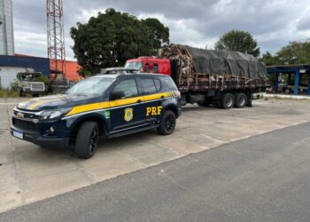 PRF autua caminhão 16 ton de excesso de peso e cargas nas partes externas na Bahia