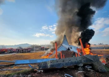 Avião com 180 pessoas sai da pista, colide e pega fogo na Coreia do Sul