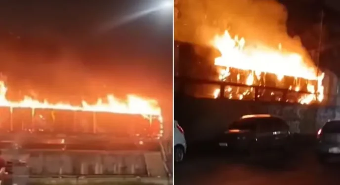 Possível ação do crime incendeia vagão de trem de carga em movimento