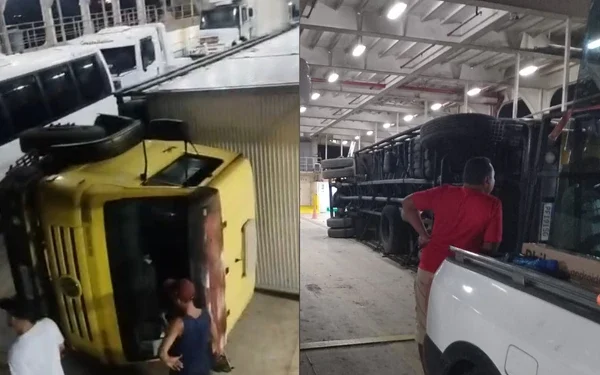 Salvador: Caminhão tomba dentro do ferry-boat